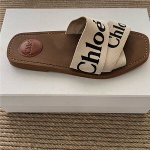 Chloe Cream and Black Slide on  Sandals with Minimalist Design